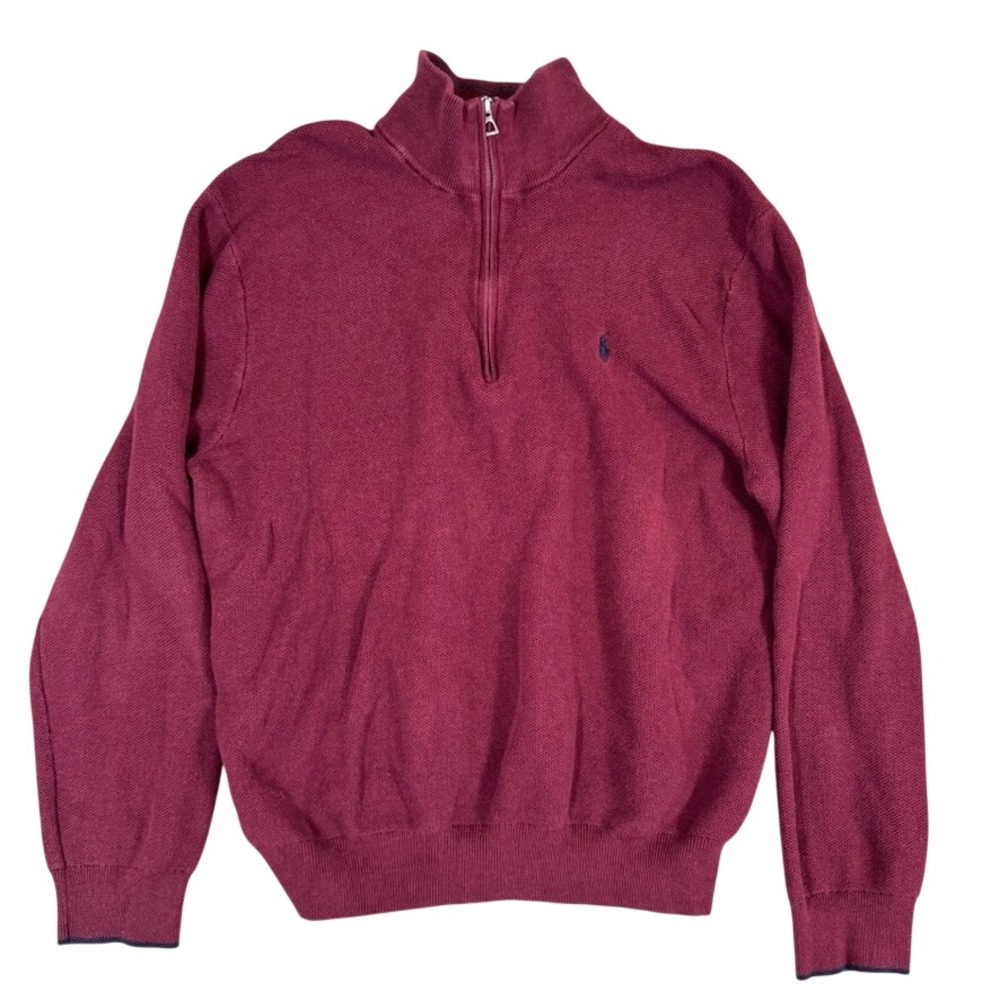 Polo Ralph Lauren Mens XL Pima Cotton Quarter Zip Sweater Burgundy Waffle Knit